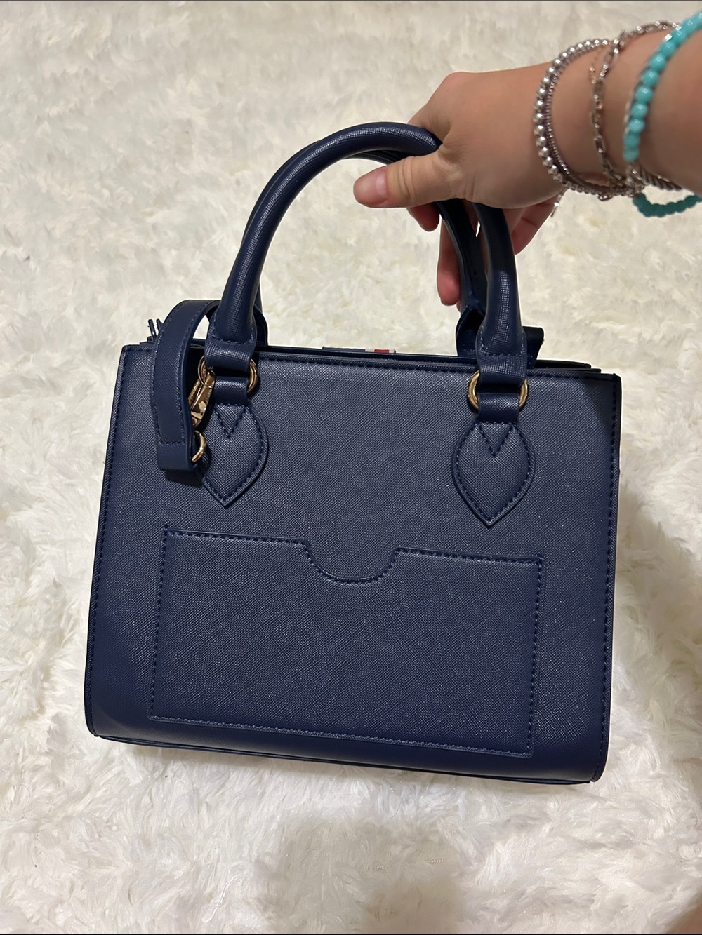 Harrods Navy Leather Structured Top-Handle Satchel - Picture 3 of 5